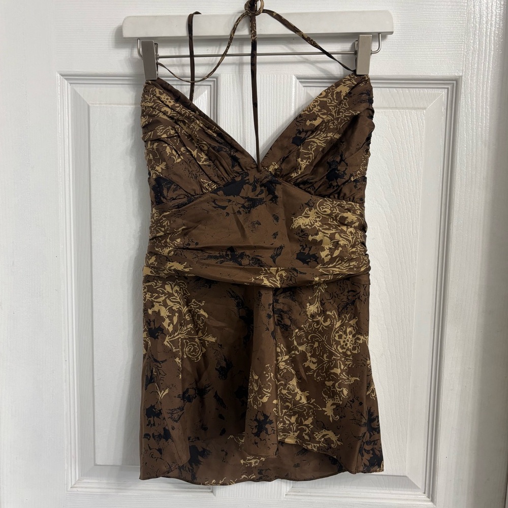 Express Brown and Gold Floral Chemise